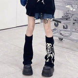 Territory Legwarmers Skeleton Japanese Jk Knitted Leg Warmer Red Heart Lolita Stockings Punk Harajuku Long Cable Knit Socks Flared Socks