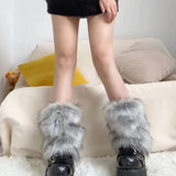 Territory New Punk Furry Fur Leg Warmers Y2k Girl Winter Warm JK Furry Boots Imitation Wool Socks Gothic Jk Knee-length Hiphop Stockings