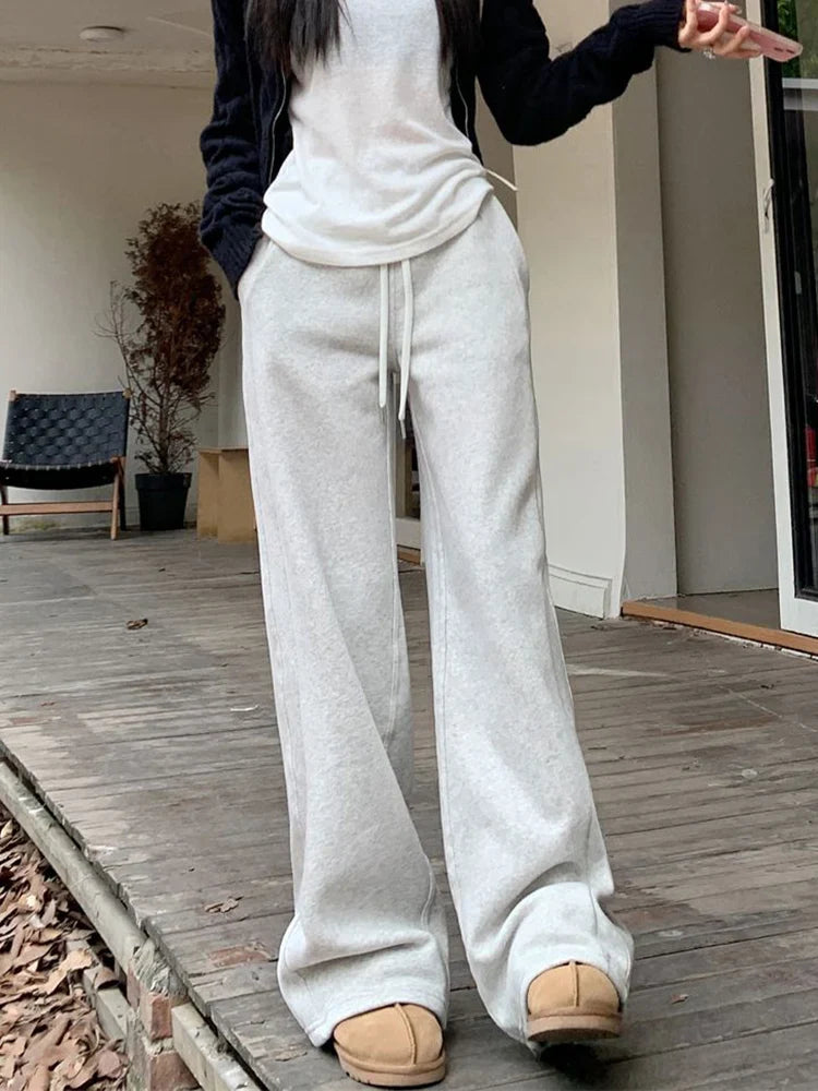 Territory Harajuku Casual Sweatpants Women Loose High Waist Solid Pants Korean Streetwear Simple Lace Up Vintage Straight Trousers