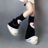 Territory Punk Leg Warmers Pink Love Cross Knitted Socks Double Sided AB Leg Socks Harajuku Y2K Gothic Hot Girl Women Wide JK Accessories