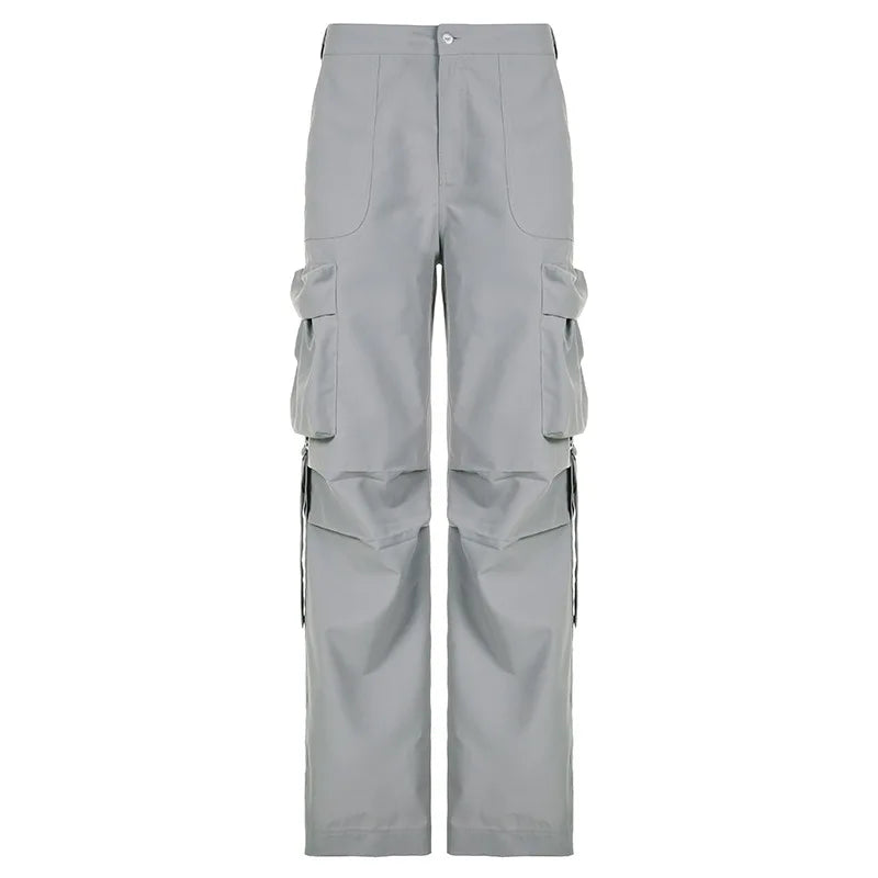 Territory Harajuku Solid Drawstring Cargo Pants Female Streetwear Tech Pockets Draped Baggy Trousers Hip Hop Sweatpants Outfits