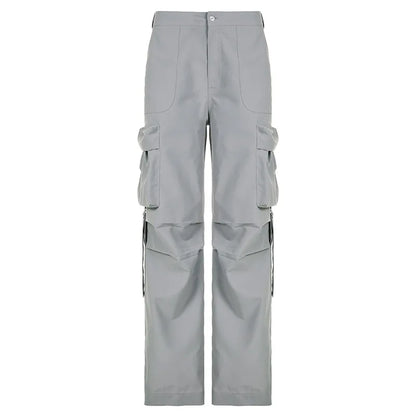 Territory Harajuku Solid Drawstring Cargo Pants Female Streetwear Tech Pockets Draped Baggy Trousers Hip Hop Sweatpants Outfits