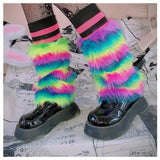 Territory E-girl Furry Leg Warmers Boot Covers Y2K Goth White Faux Fur Leg Warmers Punk Jk Knee-length Hiphop Warm Sock Fashion Socks