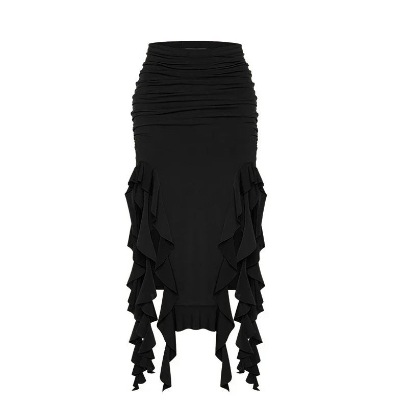 Territory Black Summer Skirt Women Split Fashion Asymmetrical Solid Sexy Skirt Streetwear Bodycon Slim High Waist Party Skirts