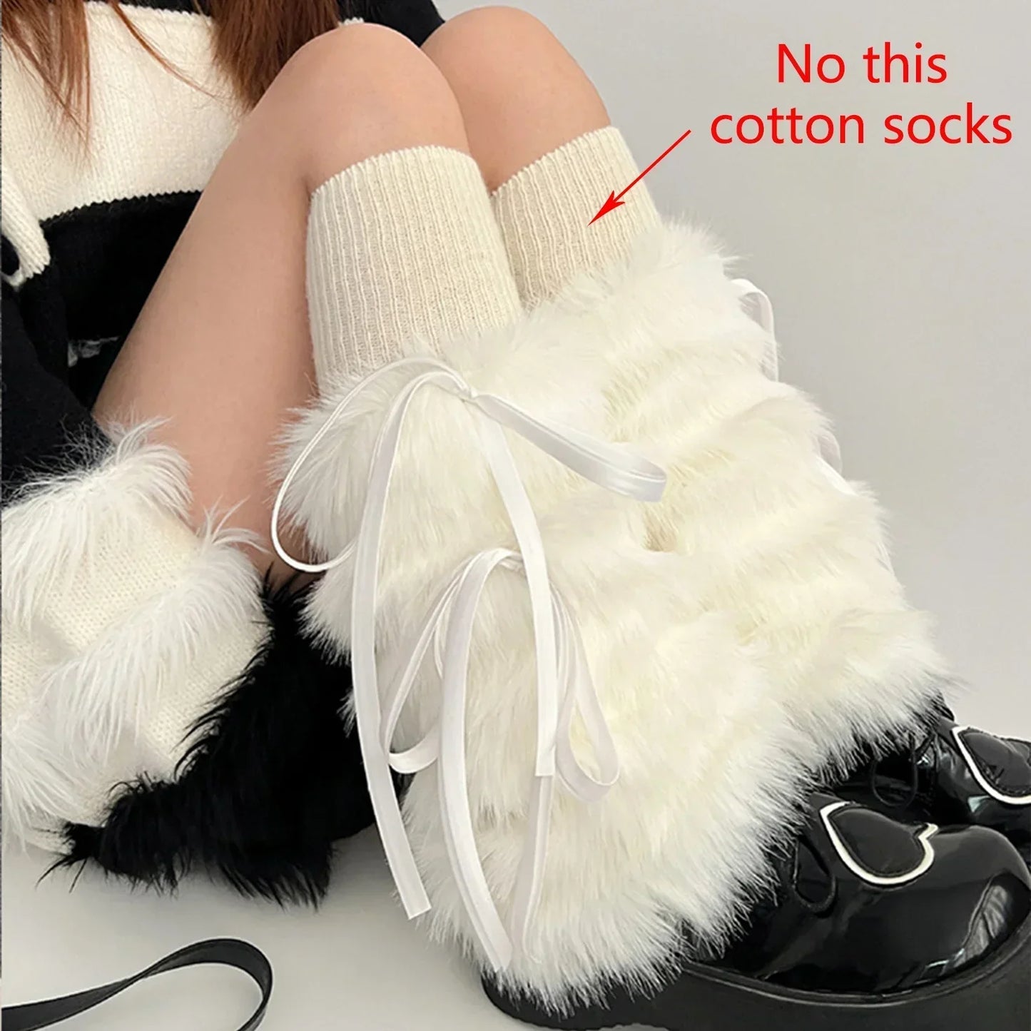 Territory Kawaii Bow Knot Leg Warmers Thickened Imitation Rabbit Fur Women Leggings Boots Cover Lolita Punk Harajuku Party Accessories