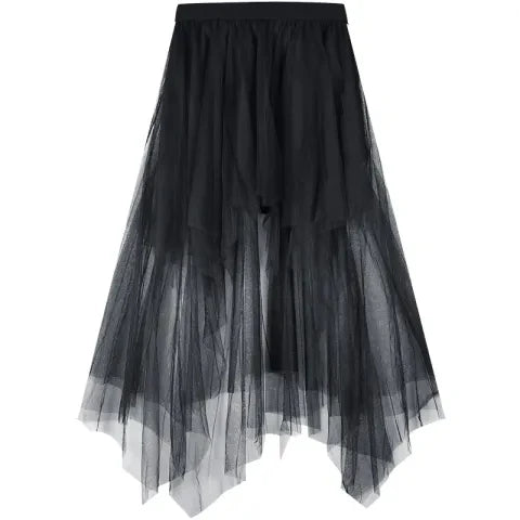 Territory Gothic Black Tulle Skirt Women High Waist A-line Irregular Folds Sexy Punk Style Mini Skirt Summer Streetwear Fashion