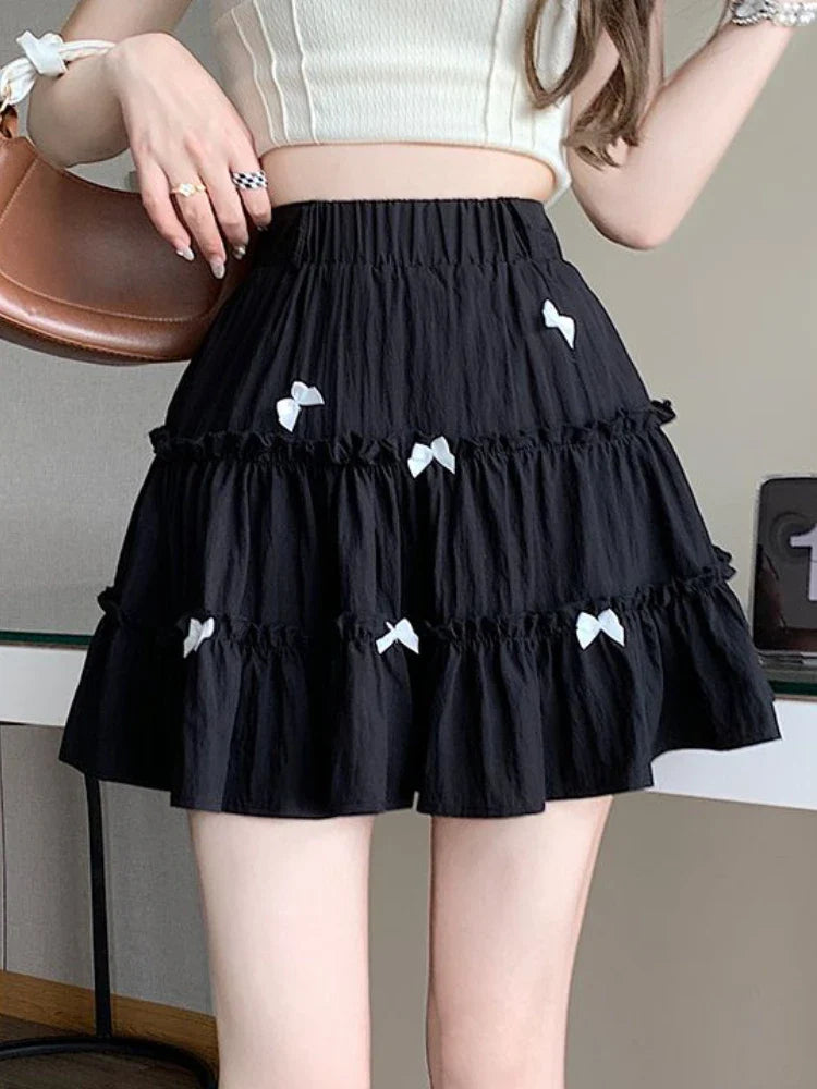 Territory Aesthetics Skirts Bow Ruffles Patchwork Summer Thin High Waist Mini Skirt Sweet Preppy Style All Match Women's Clothing