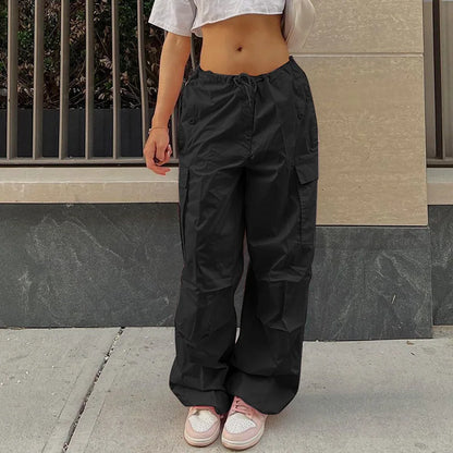 Territory Black Cargo Pants Women Clothes Streetwear Bandage Fashion Pockets Summer Sweatpants Loose Pants Aesthetic Casual Baggy Trousers