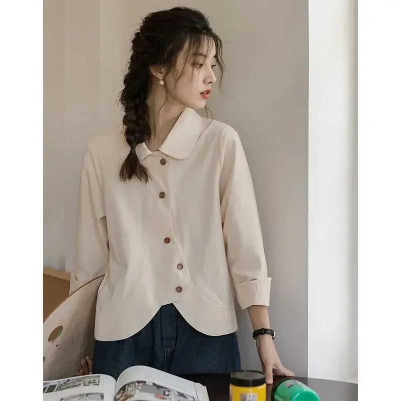 Territory Japanese Y2k Fashion Woman Blouse 2024 Vintage Harajuku Long Sleeve Shirt Tops Cute Asymmetrical Top Korean Review Many Clothes