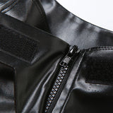 Territory Black PU Leather Halter Top Sexy Outfit Women Clubbing Zipper Hollow Out Backless Crop Tank Tops Moto Girl Outwear