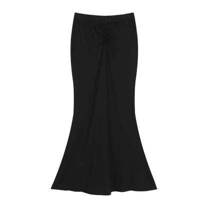 Territory 2024 Summer New Streetwear Off-shoulder Sexy Slim Short-sleeved T-shirt Women + High Waist Black Mid-length Skirt Two-piece Suit