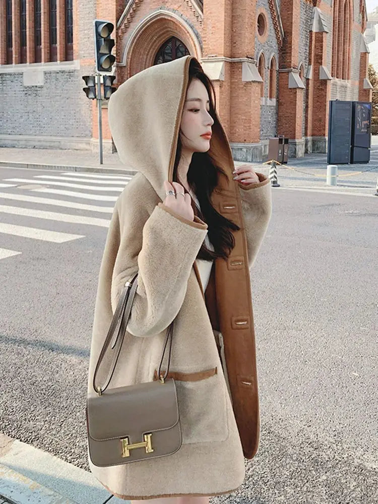 Territory Korean Lambswool Reversible Coat Lazy Wind Jacket Women'S Tide Ins Winter Grain Lamb Wool Version Plus New