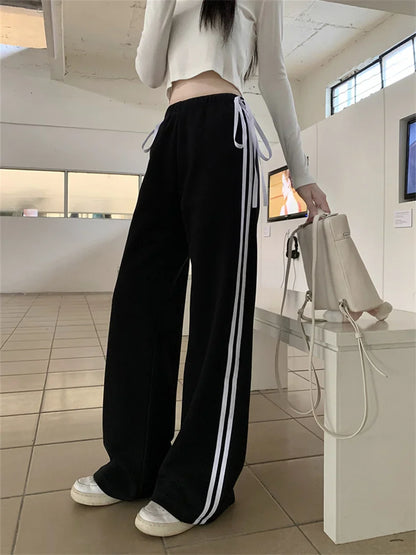 Territory Mopping Sports Trousers Chic Loose Women Bow New Spring 2024 Casual Office Lady High Waist Streetwear Wide Leg Pants