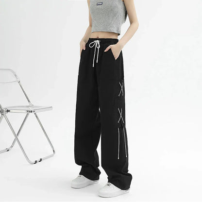 Territory Gothic High Waist Straight Women Wide Leg Pants Fashion Hip Hop Loose Streetwear Harajuku Korean Casual Joggers Sweatpants