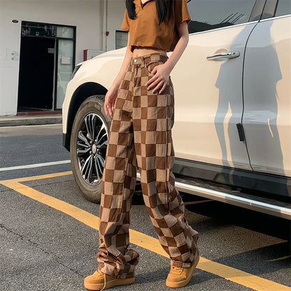 Territory Harajuku Jeans Women Korean Fashion Streetwear Baggy Straight Wide Leg Brown Pants Vintage Y2k Summer High Waist Casual Trousers