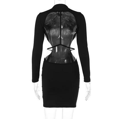 Territory Sexy Backless Bandage Mini Dress Elegant Outfits For Women Party Club Long Sleeve Bodycon Dresses In Black Vestido