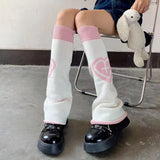 Territory Punk Leg Warmers Pink Love Cross Knitted Socks Double Sided AB Leg Socks Harajuku Y2K Gothic Hot Girl Women Wide JK Accessories