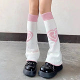 Territory Punk Leg Warmers Pink Love Cross Knitted Socks Double Sided AB Leg Socks Harajuku Y2K Gothic Hot Girl Women Wide JK Accessories