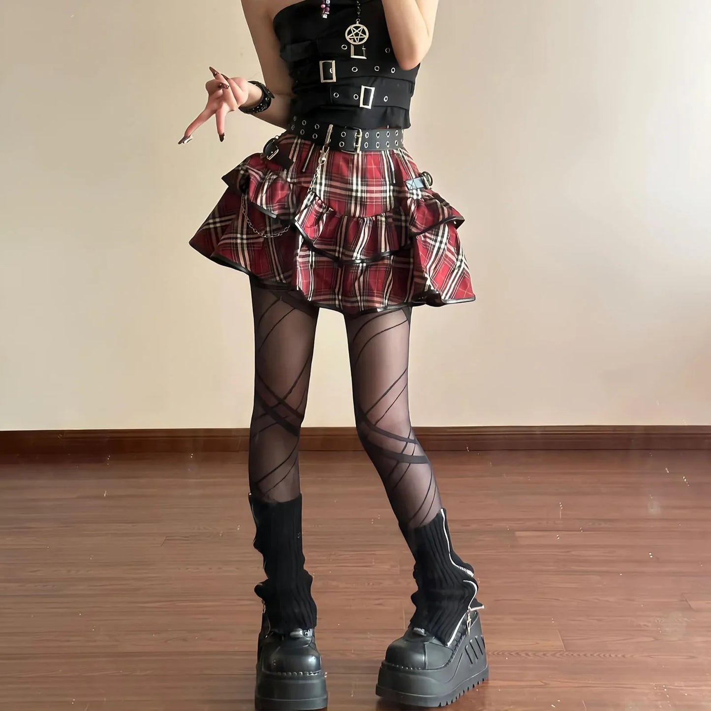 Territory Korean Japanese Sweet Hot Clothes Gothic Punk Skirts Y2k Streetwear Dark Aesthetics Pleated Ball Gown Plaid Stripe Mini Skirt