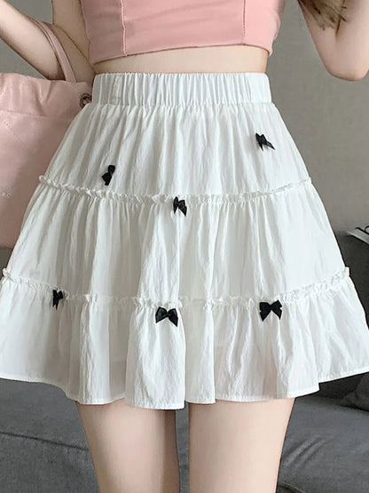 Territory Aesthetics Skirts Bow Ruffles Patchwork Summer Thin High Waist Mini Skirt Sweet Preppy Style All Match Women's Clothing