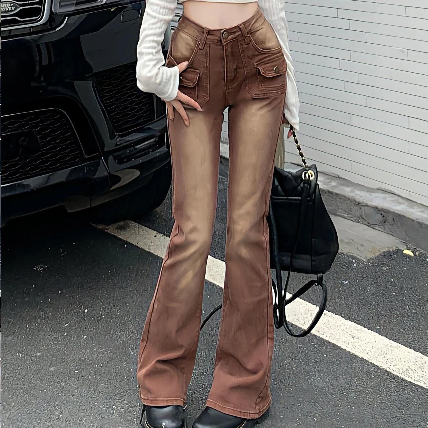 Territory Flared Jeans Women High Waist Straight Baggy Brown Pants Vintage 90s Streetwear Y2k Cargo Pants Fashion Wide Leg Denim Trousers