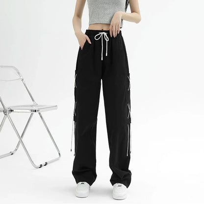 Territory Gothic High Waist Straight Women Wide Leg Pants Fashion Hip Hop Loose Streetwear Harajuku Korean Casual Joggers Sweatpants