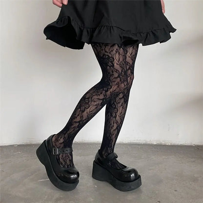 Territory Fashion Flower Embroidery Mesh Hollow Out Sexy Pantyhose Women's Fishing Net Tights Cool Girl Colored Hipster Harajuku Stockings