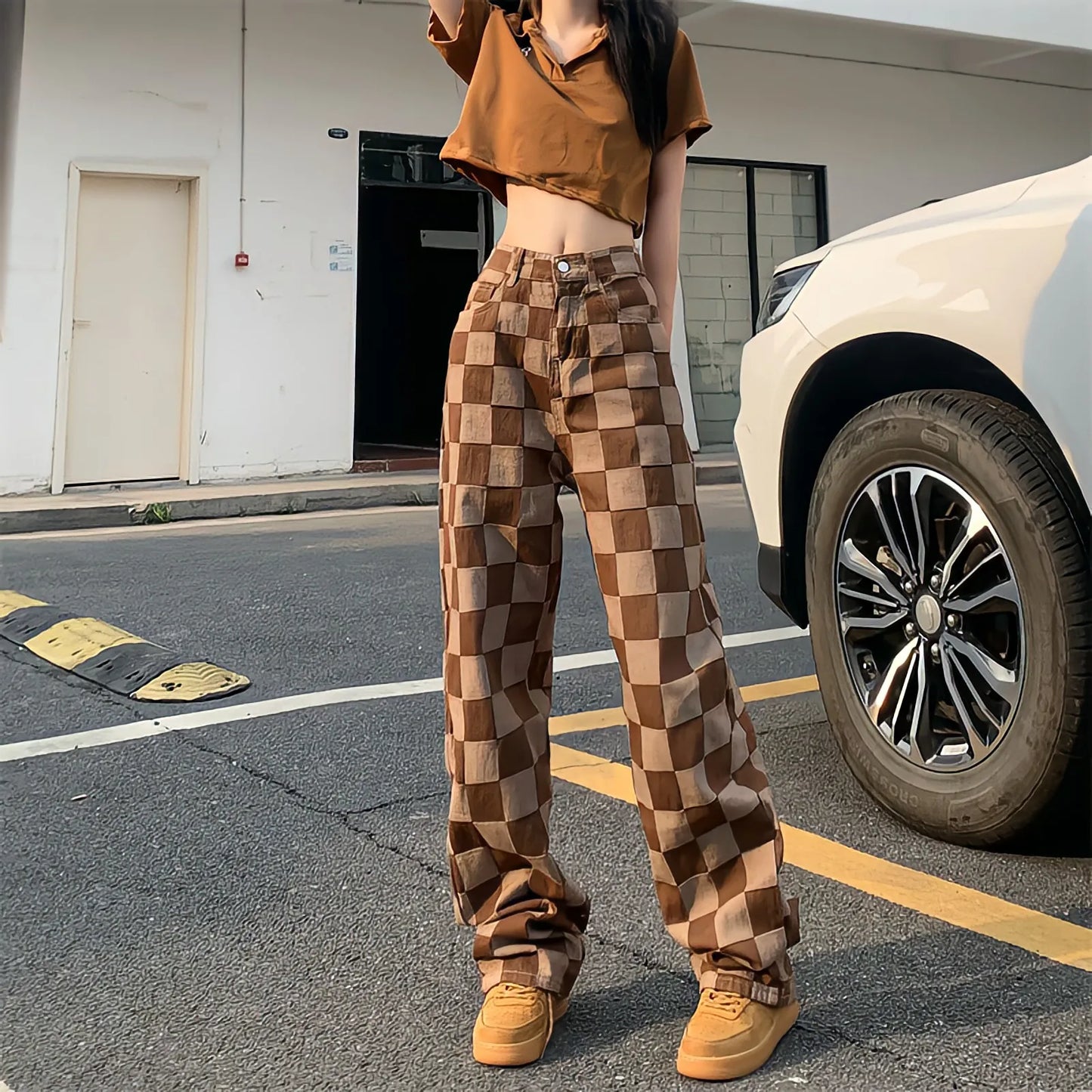 Territory Harajuku Jeans Women Korean Fashion Streetwear Baggy Straight Wide Leg Brown Pants Vintage Y2k Summer High Waist Casual Trousers