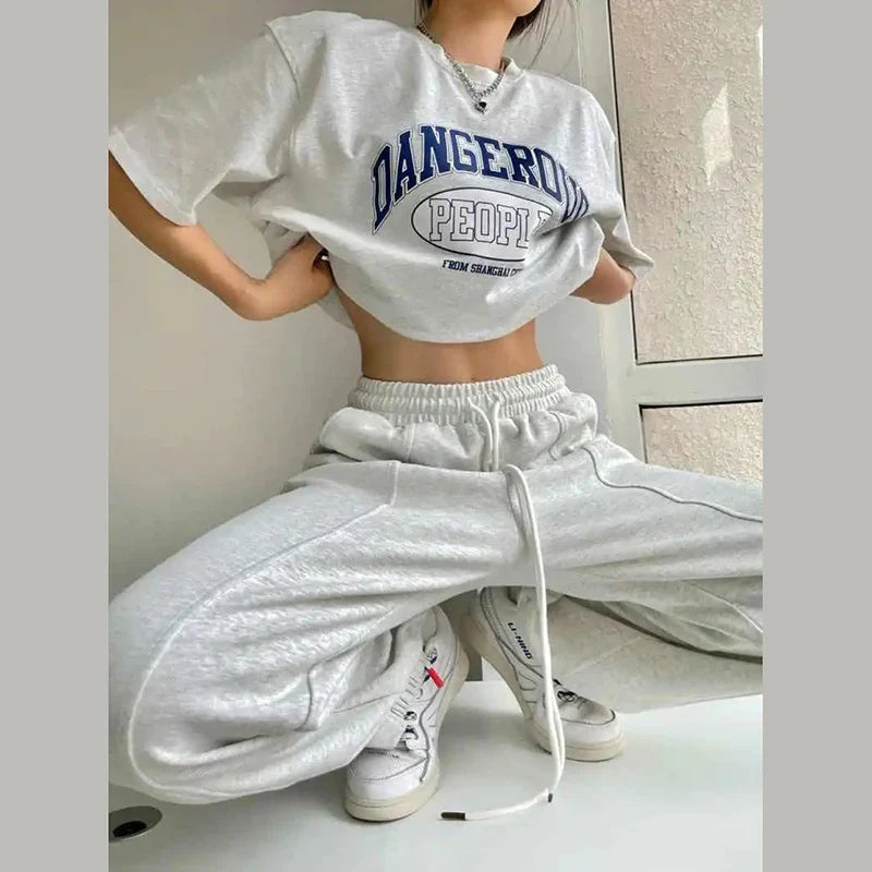 Territory Fashion Casual Joggers Sweatpants Women Y2K Harajuku Hip Hop Korean Gray Wide Leg Pants Oversized Baggy Straight Trousers