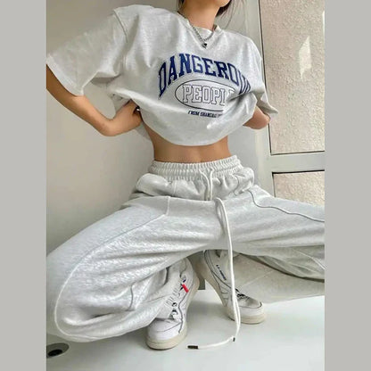 Territory Fashion Casual Joggers Sweatpants Women Y2K Harajuku Hip Hop Korean Gray Wide Leg Pants Oversized Baggy Straight Trousers