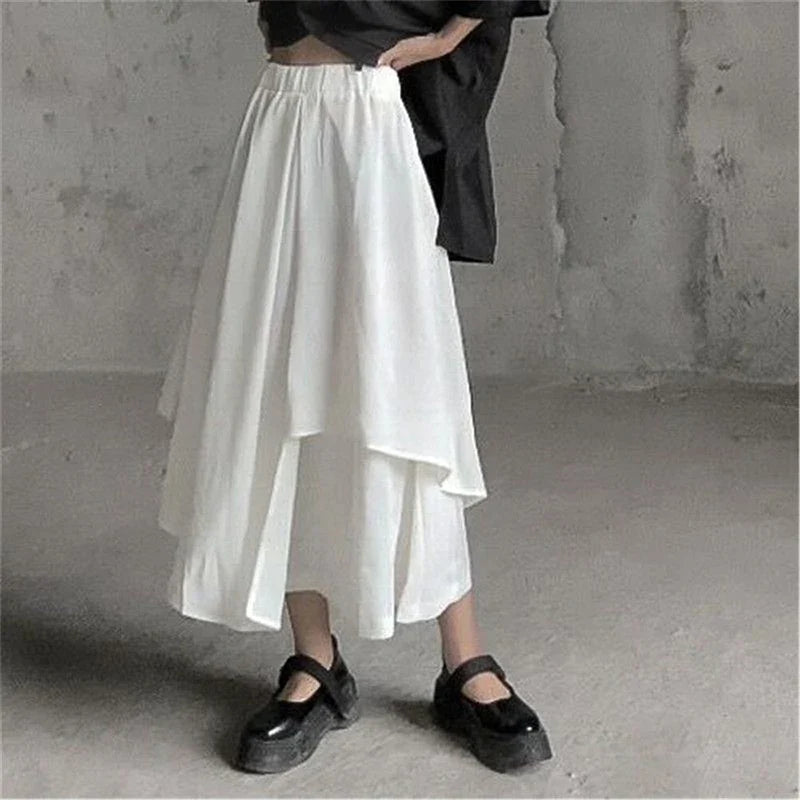 Territory Gothic Asymmetrical Cargo Skirts Women Streetwear Punk Irregular High Waist A Line Pleated Skirt Korean Hip Hop Midi Skirt