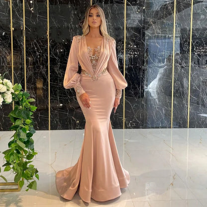 Territory Muslim Rose Mermaid Evening Dresses Customized OEM/ODM Party Gowns Luxury Beaded Elegant Satin For Women