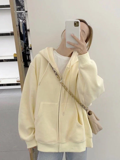 Territory Preppy Style Zip Up Hoodies Women Harajuku Korean Oversized Sweatshirts Loose Long Sleeve Thin Tracksuit Tops Jacket