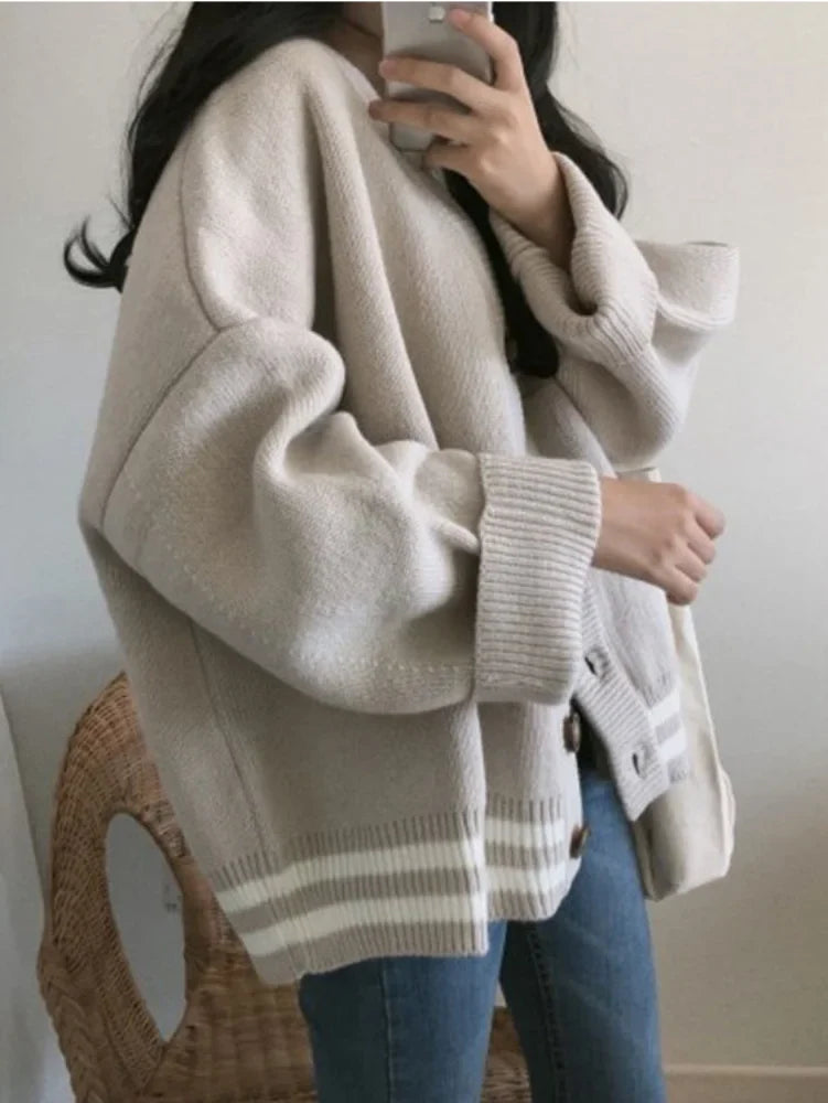 Territory Knitted Cardigan Sweaters Women Preppy Style School Warm Tops Knitwear Autumn Korean Fashion Kpop Patchwork