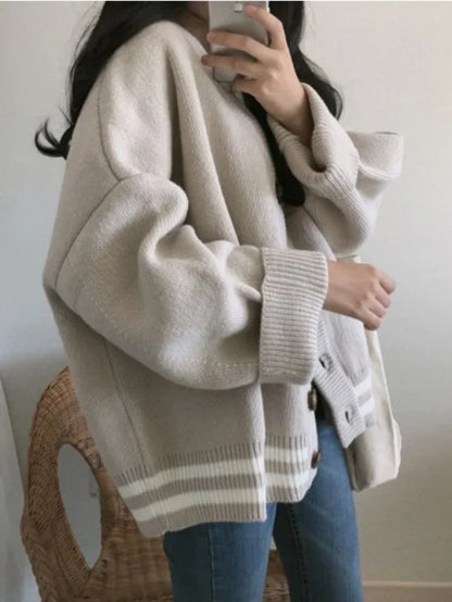 Territory Knitted Cardigan Sweaters Women Preppy Style School Warm Tops Knitwear Autumn Korean Fashion Kpop Patchwork