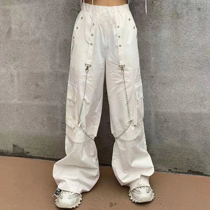 Territory 90s Clothes Style Harajuku Gothic White Cargo Pants With Chain  Hippie Punk  Baggy Pants Y2K Oversize Hot Girl Trousers