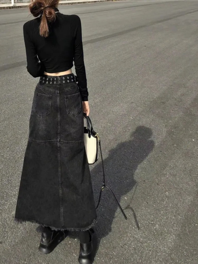 Territory Denim Skirts Women High Waist Distressed Vintage American Streetwear Ulzzang  Students Spring Chic Trendy Gothic Faldas