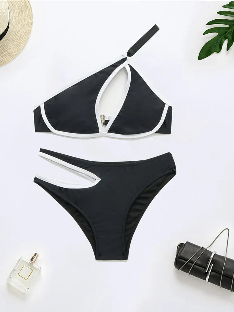 Territory Sexy Black Bikini Swimsuit Women Hollow Out Push Up Bikini Set Female Swimwear Monokini Bathing Suit Summer Beach Wear