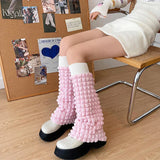 Territory Pink Girl Leg Warmers Y2k Cream Puff Straps Pile Socks Vintage Cloud Wide Harajuku Knitted Leg Cover Japanese Accessories