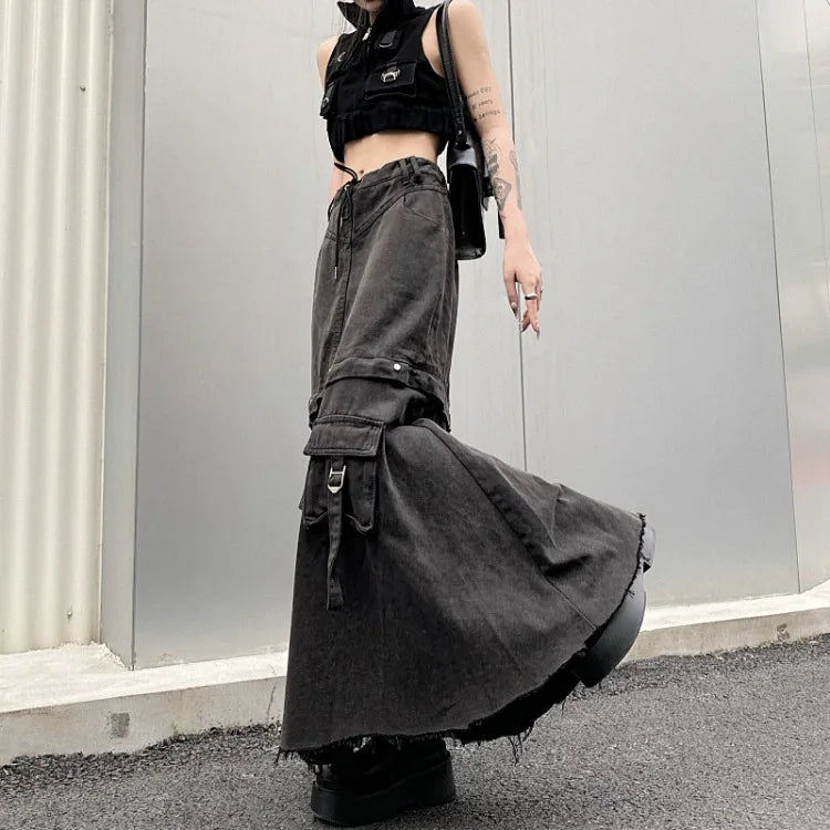 Territory American Style High Waist Skirt for Women 2024 Autumn Heavy Vintage Denim Skirts Y2k Grunge Mid-length Loose Faldas Mujer Jupe