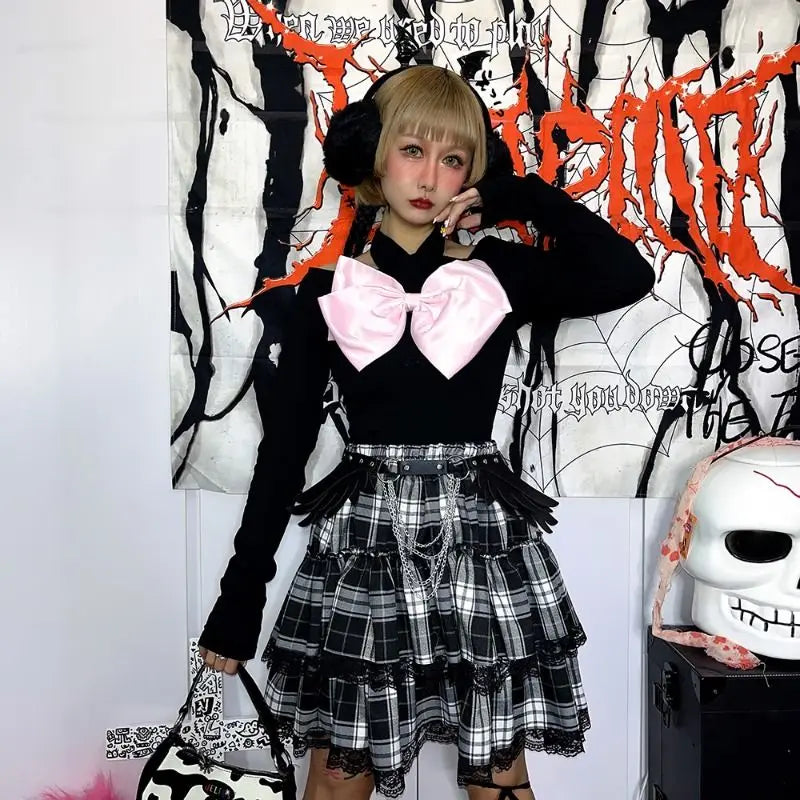 Territory Japanese Gothic Plaid Lolita Style Mini Skirt Women Harajuku Y2k Aeathetic High Waist Aline Pleated Skirt Grils Punk Short Skirt