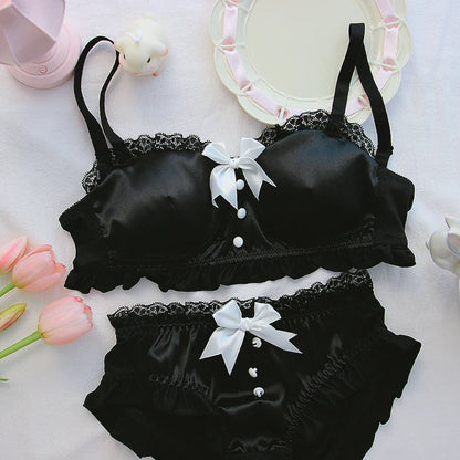 Territory Japanese sweet retro girl lingerie small chest underwear soft cute bow home wear sleep confortable no steel ring bra set