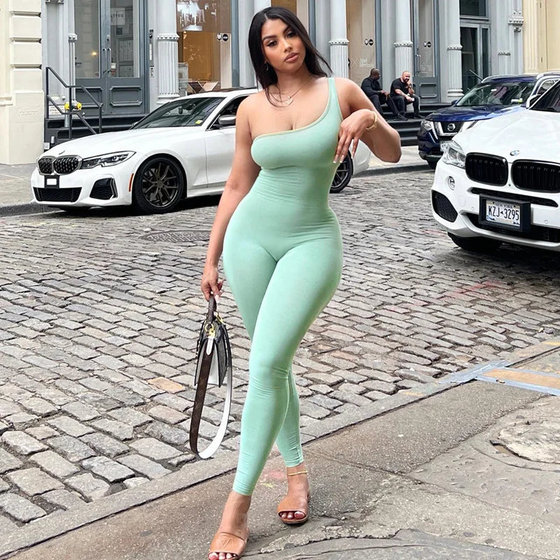 Territory One Shoulder Bodycon Jumpsuit One Piece Rompers Fashion Sexy Summer 2024 Womens Baddie Outfits Fitness Active Wear