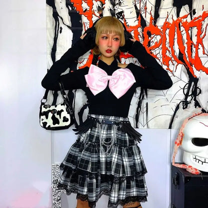 Territory Japanese Gothic Plaid Lolita Style Mini Skirt Women Harajuku Y2k Aeathetic High Waist Aline Pleated Skirt Grils Punk Short Skirt