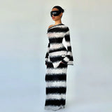 Territory Black And White Striped Asymmetrical Dress One Shoulder Long Sleeve Maxi Dresses Fall 2024 Fashion Women Y2K Outfits