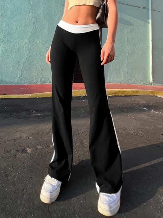 Territory Casual Basic Side Striped Flared Pants Black High Waist Stretch Boot Cut Pants Jogging Sweatpants Trousers Yoga Outfits