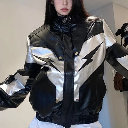 Territory Jacket Bomber Black Women Varsity New Outerwear Leather Jackets Lightning American Y2k Racing Oversize Baseball Jacket