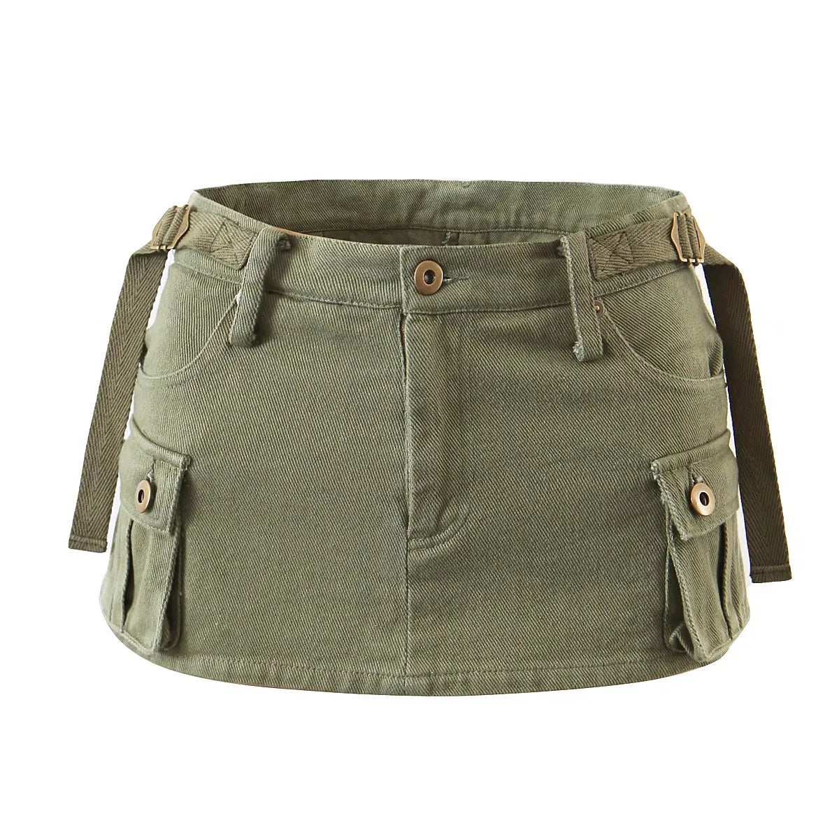 Territory Denim Cargo Mini Skirt Women Korean Style Low Waist Slim Sexy Vintage Streetwear Green Jean Skirt Y2k Girl Summer