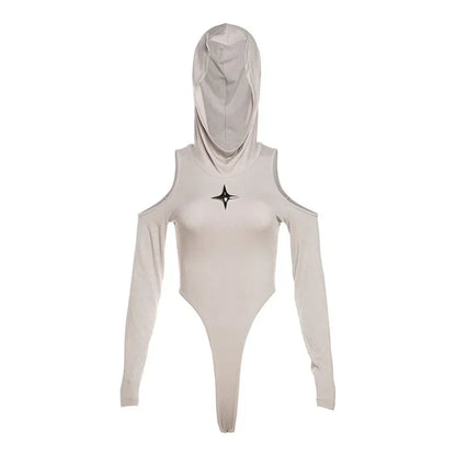 Territory khaki High Elastic Tight Sexy Hot Mature Beautiful Confident Youth Girl All-match Women's Autumn Hooded Jumpsuit