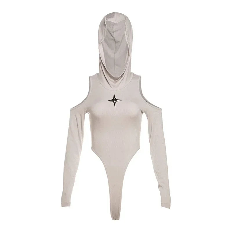 Territory khaki High Elastic Tight Sexy Hot Mature Beautiful Confident Youth Girl All-match Women's Autumn Hooded Jumpsuit